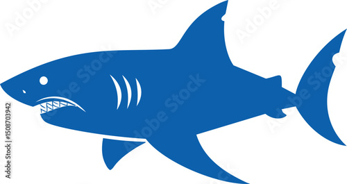 Blue silhouette of a shark with sharp teeth, vector art. Vector illustration