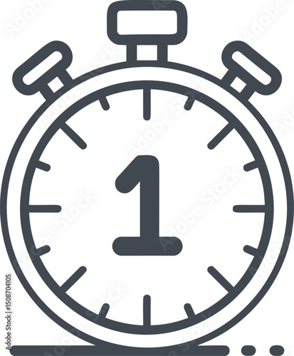 Monochrome stopwatch icon with number one in center. Vector illustration