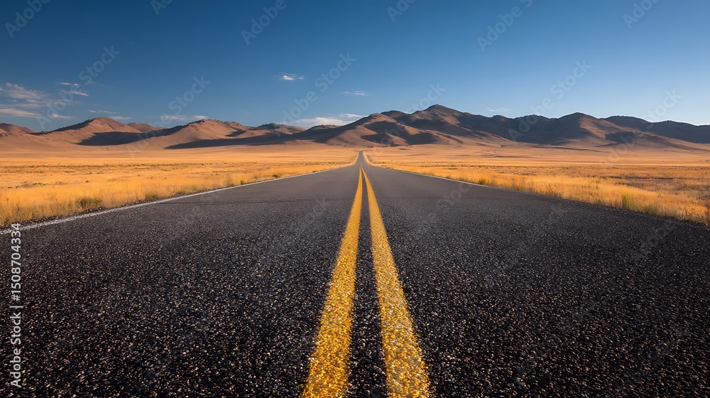 Fototapeta premium 광활한 평원과 끝없이 뻗은 도로 AI 생성