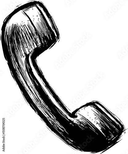 Black and white sketch of a telephone handset in vintage style illustration. Vector illustration