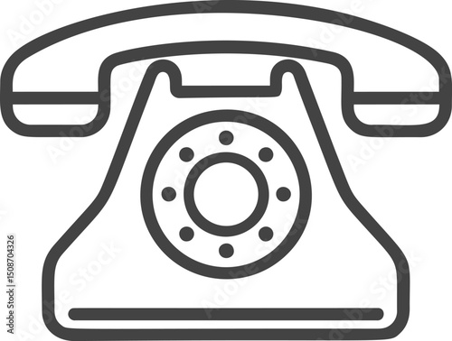 Black line drawing of a classic rotary dial telephone icon design. Vector illustration