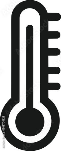 Black and white thermometer icon with flat minimalist design. Vector illustration