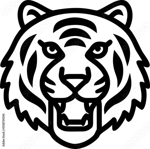 Bold tiger head outline designed in black. Vector illustration