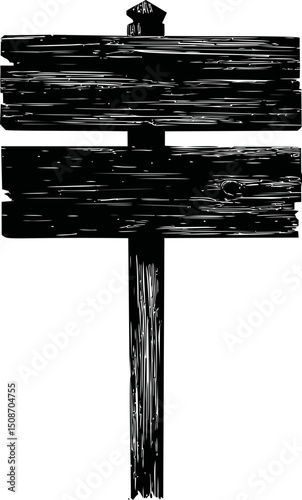 Wooden signpost silhouette with empty planks and rustic texture. Vector illustration