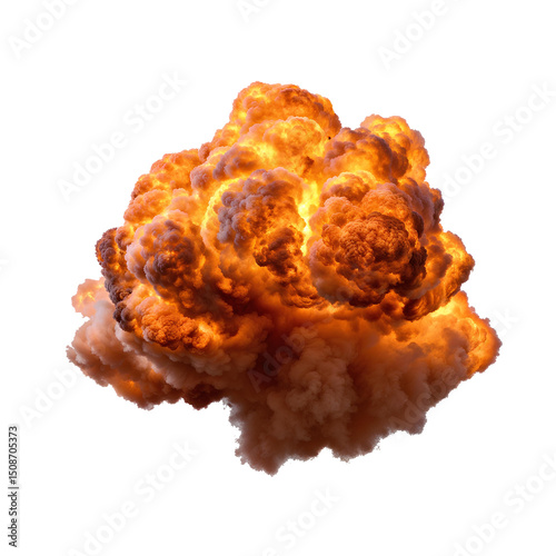Dramatic orange and red fire explosion with billowing smoke against transparent background, ideal for special effects, action scenes and dramatic visual compositions