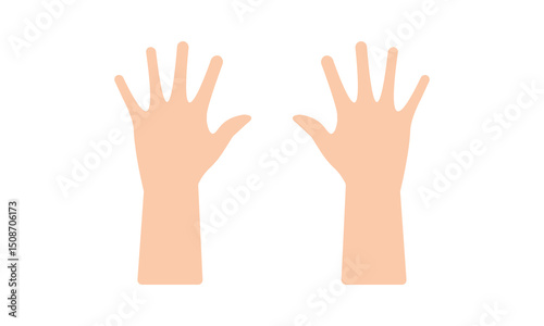 Flat illustration of two raised human hands with open palms. Minimalist style suitable for icons, gestures, communication, apps, healthcare, or educational content in print and digital use.