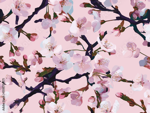 cherry blossom, flower, pattern, floral, seamless, vector, illustration, nature, spring, blossom, design, wallpaper, decoration, flowers, pink, cherry, tree, art, leaf, beauty, plant, texture, branch,