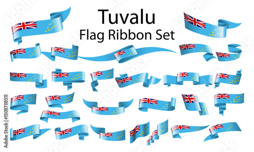 Tuvalu ribbon flag set