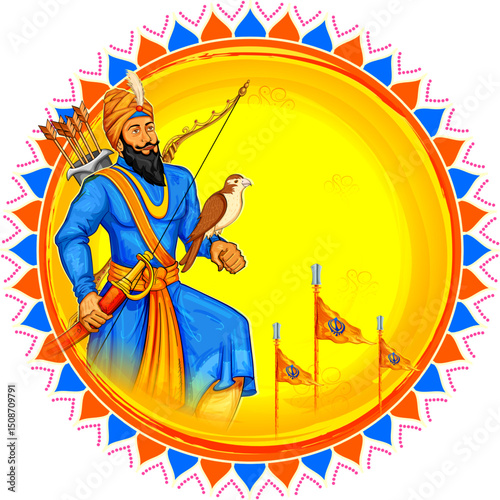 Happy Guru Gobind Singh Jayanti festival for Sikh celebration