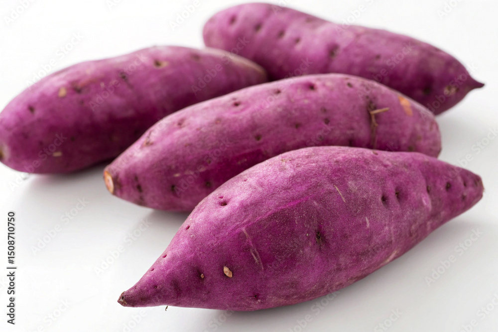 Fresh Purple Sweet Potatoes in Detailed View Fresh Purple Sweet Potatoes in Detailed View