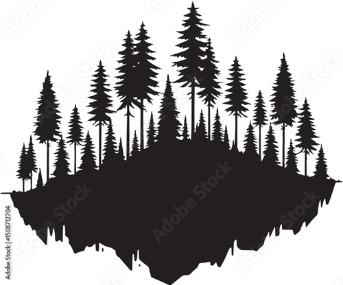 Evergreen trees forest vector, pine tree forest silhouette
