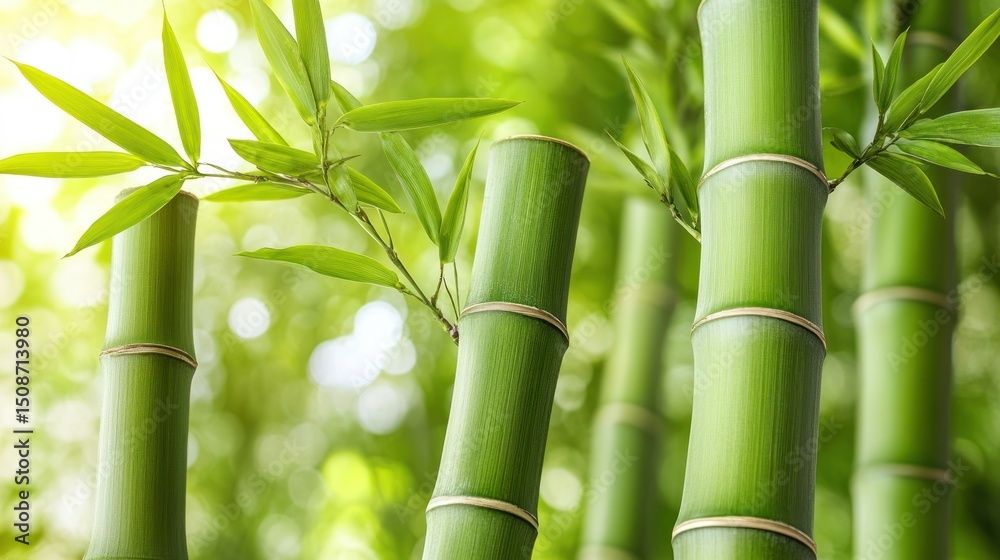 Fototapeta premium Lush green bamboo stalks in sunlight
