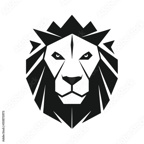 Geometric lion head illustration in black and white depicting strength and power symbolism