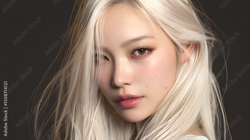 Fototapeta premium 미소를 머금은 현대적 감성의 여성 초상 AI 생성