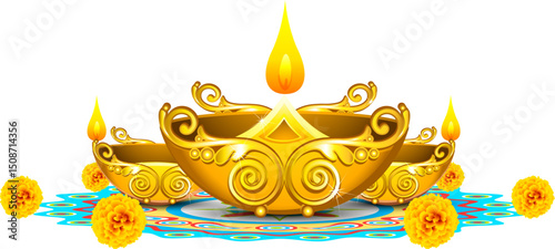 Burning diya on Happy Diwali Holiday background for light festival of India