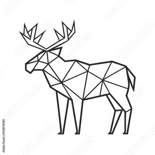 Geometric outline of an elegant moose standing isolated on a white background