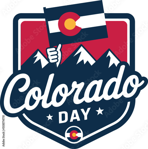  Colorado Day Vector Emblem with Mountains and State Flag