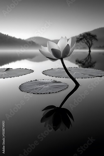 수련 한 송이와 고요한 수면의 예술 AI 생성