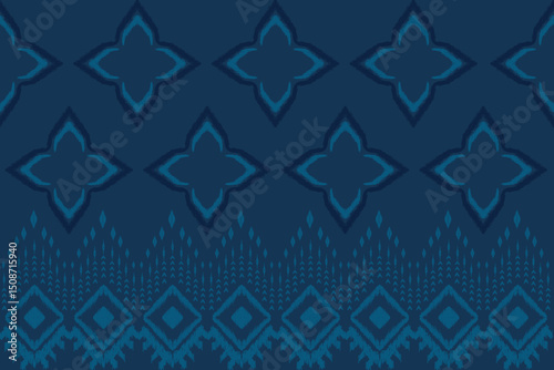 This  pattern features diamond and flame-like motifs in vivid  blue tones, inspired by traditional Thai textile designs.