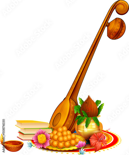 illustration of Goddess of Wisdom Saraswati for Vasant Panchami India festival