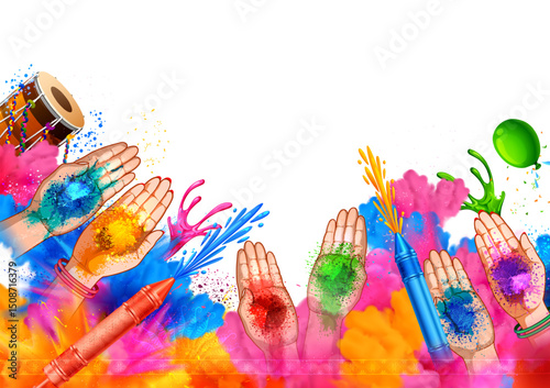 Hand holding colorful gulaal (powder color) for Happy Holi