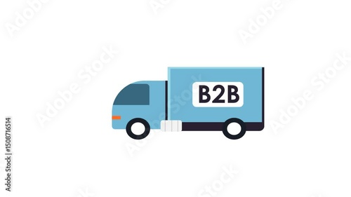 Flat design animation of a business to business delivery truck moving on a white background. Ideal for logistics, shipping, supply chain, and business to business concept videos.