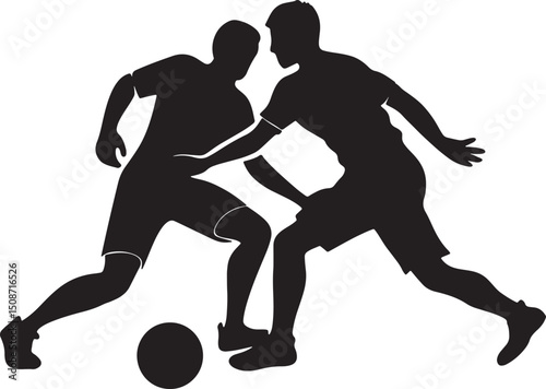 Soccer Showdown: A dynamic silhouette captures the intensity of a soccer match, where two determined players fiercely contend for control of the ball, highlighting the excitement and athletic prowess.