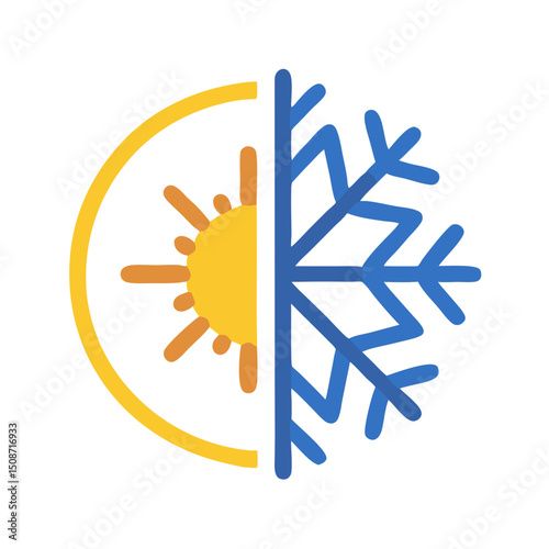 Thermal insulation icon representing sun and snow in a modern design style
