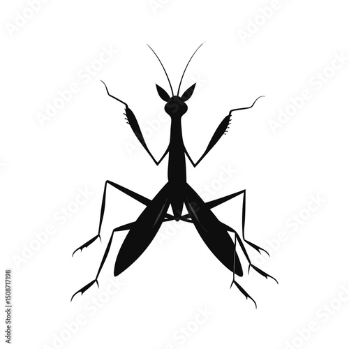 Black silhouette vector illustration of a praying mantis insect isolated on white background