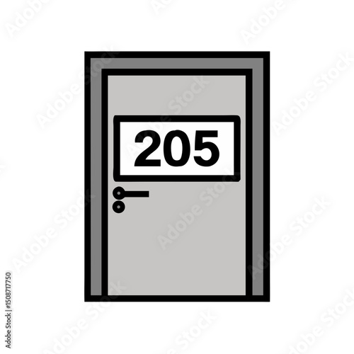 Plain grey door with room number 205 displayed prominently  
