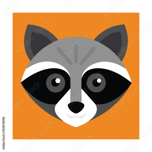 Cute raccoon head illustration square design with orange background geometric animal artwork