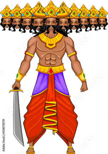 Ravana with ten heads for Navratri festival of India poster for Dussehra