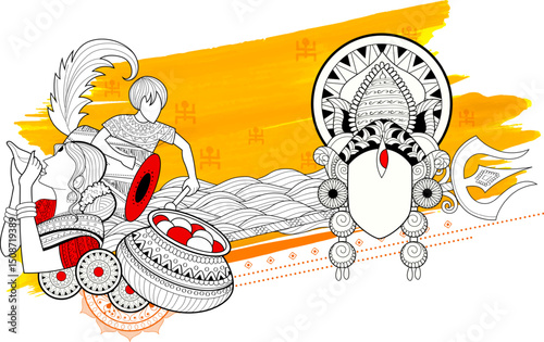 Goddess Durga in Happy Durga Puja Subh Navratri Indian religious header banner background