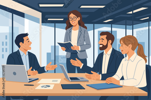 group of business people partners during team meeting modern office illustration clipart