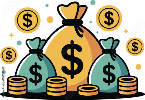 Money bags and coins Icon logo