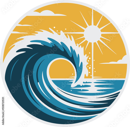 Ocean wave and sun Mascot logo design