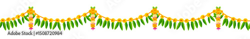 illustration of Flower garland decoration toran for Happy Diwali, Dussehra Indian Holiday festival background template for banner