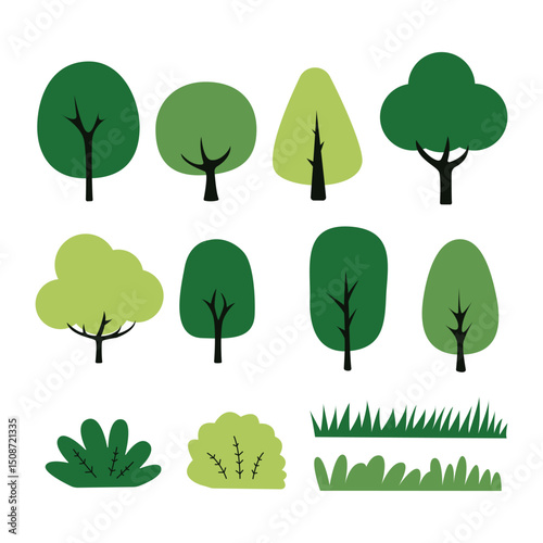 Collection of trees. tree set isolated on white background. vector illustration.