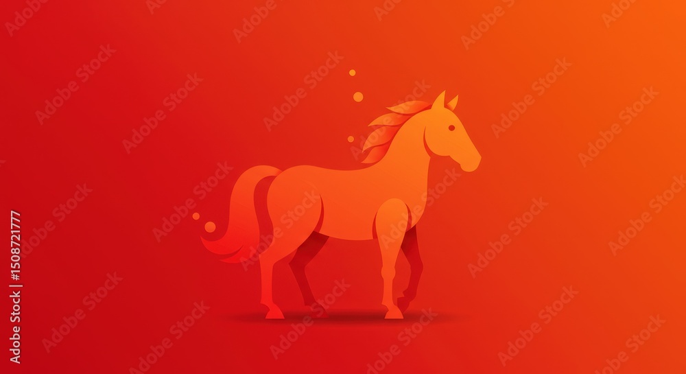 Obraz premium Cartoon red horse with yellow saddle against blue background 