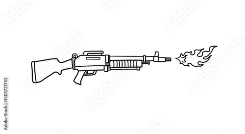 Firing Automatic Weapon Hand Drawn photo
