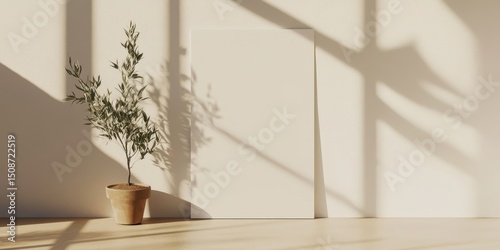 Paper sheet with soft plant shadows – minimalist natural mockup with copy space for design, logo or text