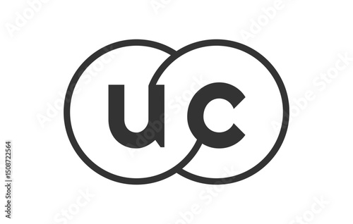 UC business company emblem with outline rounds and letters u c. Logo template of two merged circles for brand identity, logotype. Vector Infinity symbol