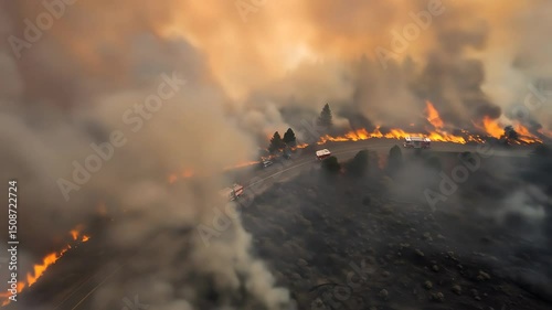 Smoke billowing from active forest fire in wilderness