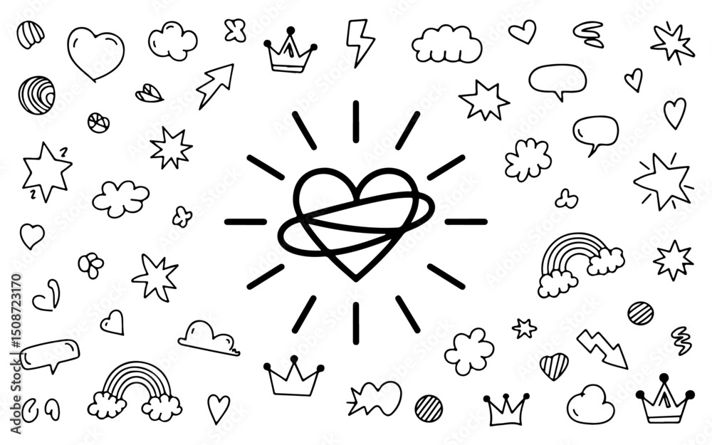 Obraz premium Creative pen stroke arrow and heart icon illustration