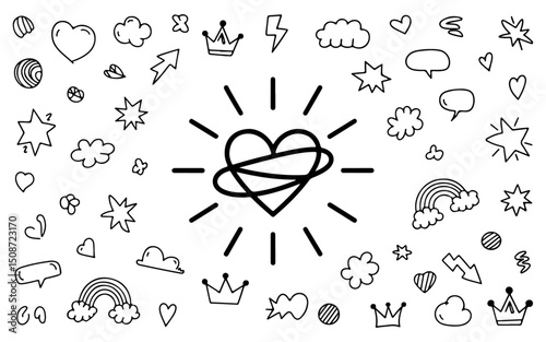 Creative pen stroke arrow and heart icon illustration