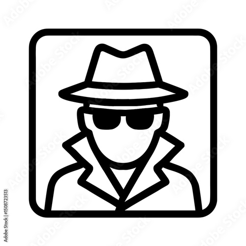 Secret agent icon in minimalistic line style with hat and sunglasses silhouette