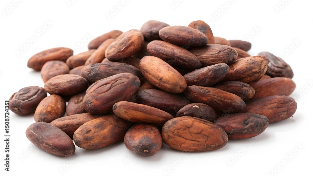 Raw Cocoa Beans Pile Isolated on White Background Raw Cocoa Beans Pile Isolated on White Background