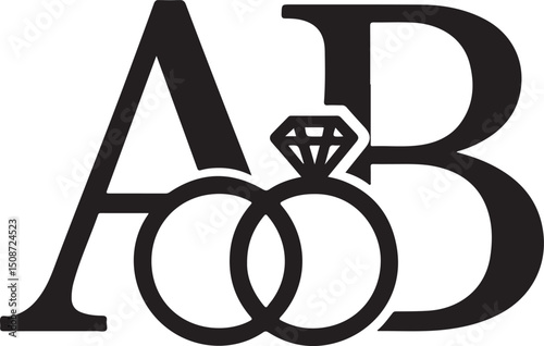 Vector Wedding Logo with Interlocking Rings and Diamond – AB Wedding Concept