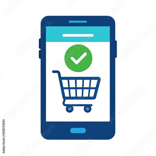 Mobile Phone with Shopping Cart and Checkmark Illustration Design