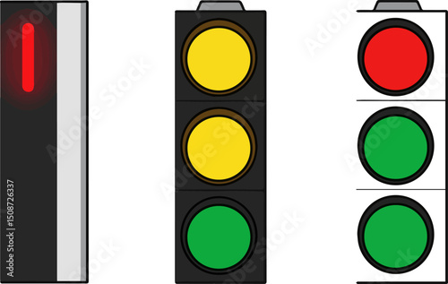 Create a kinds of Set of LED traffic lights. Red, yellow and green traffic light. vector art color with white background.